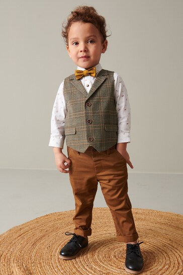 Brown Check Waistcoat Set With Shirt & Bow Tie (3mths-7yrs)