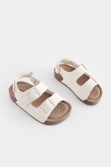 Cream Standard Fit (F) Double Buckle Cushioned Footbed Sandals
