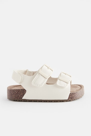 Cream Standard Fit (F) Double Buckle Cushioned Footbed Sandals