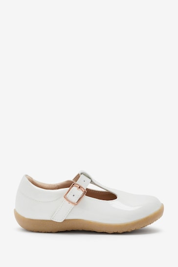 White Patent Leather T-Bar Shoes
