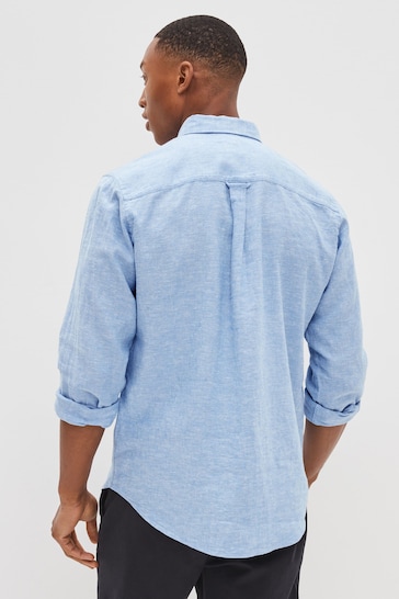 Light Blue Regular Fit Linen Blend Long Sleeve Shirt