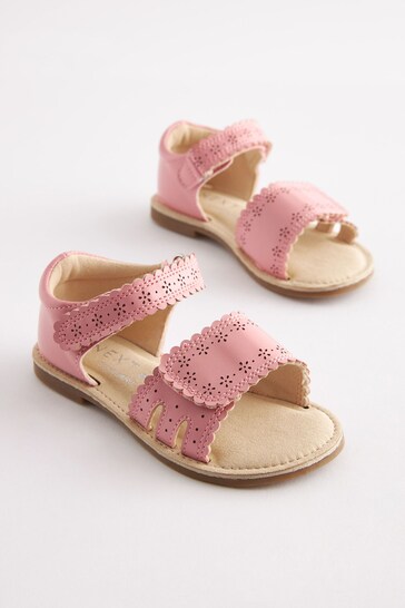 Pink Standard Fit (F) Adjustable Strap Scallop Sandals