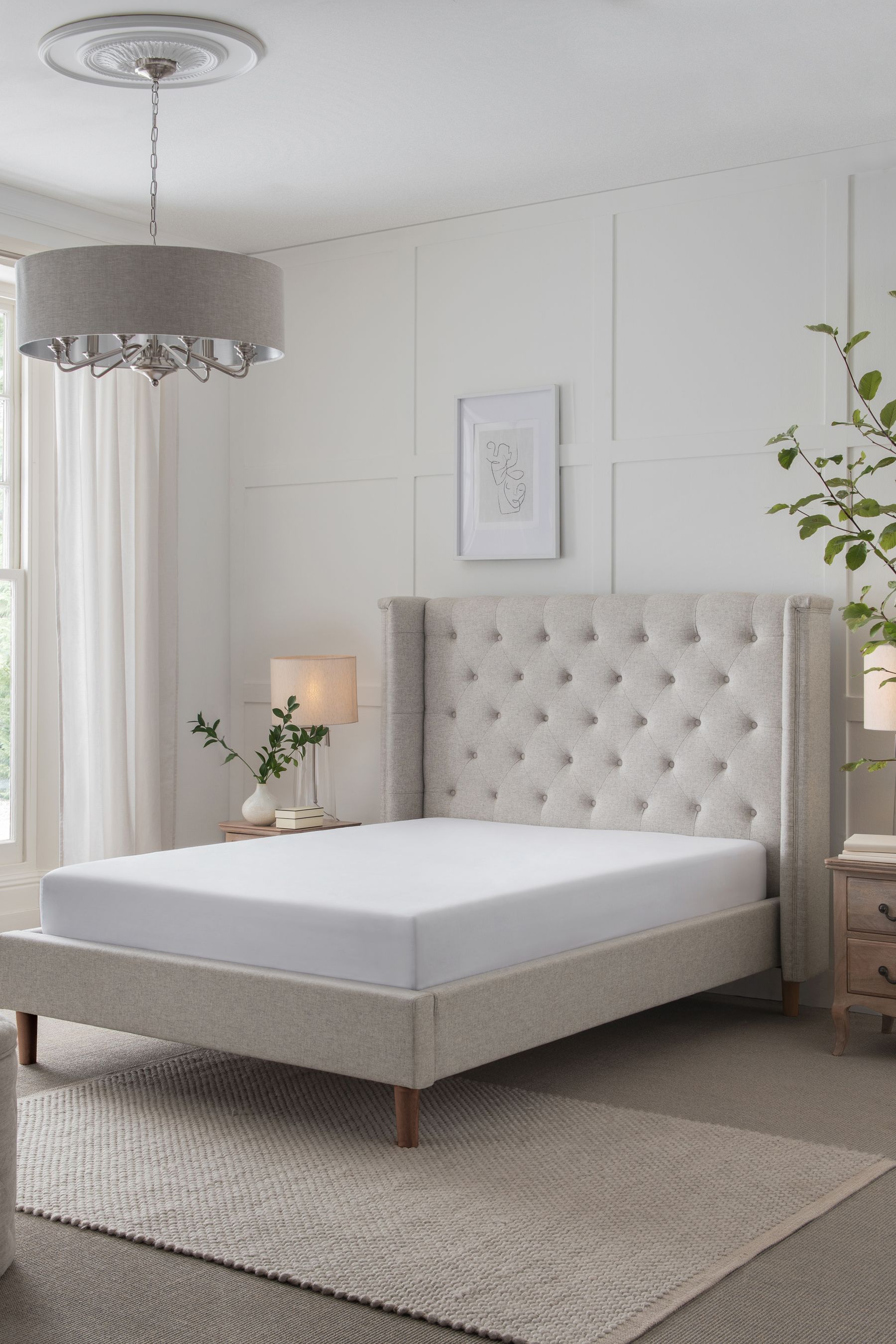 Queen upholstered bed store white