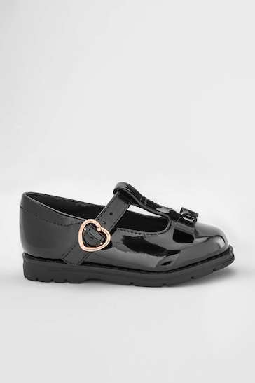 Black Patent Wide Fit (G) School Junior Bow T-Bar Shoes