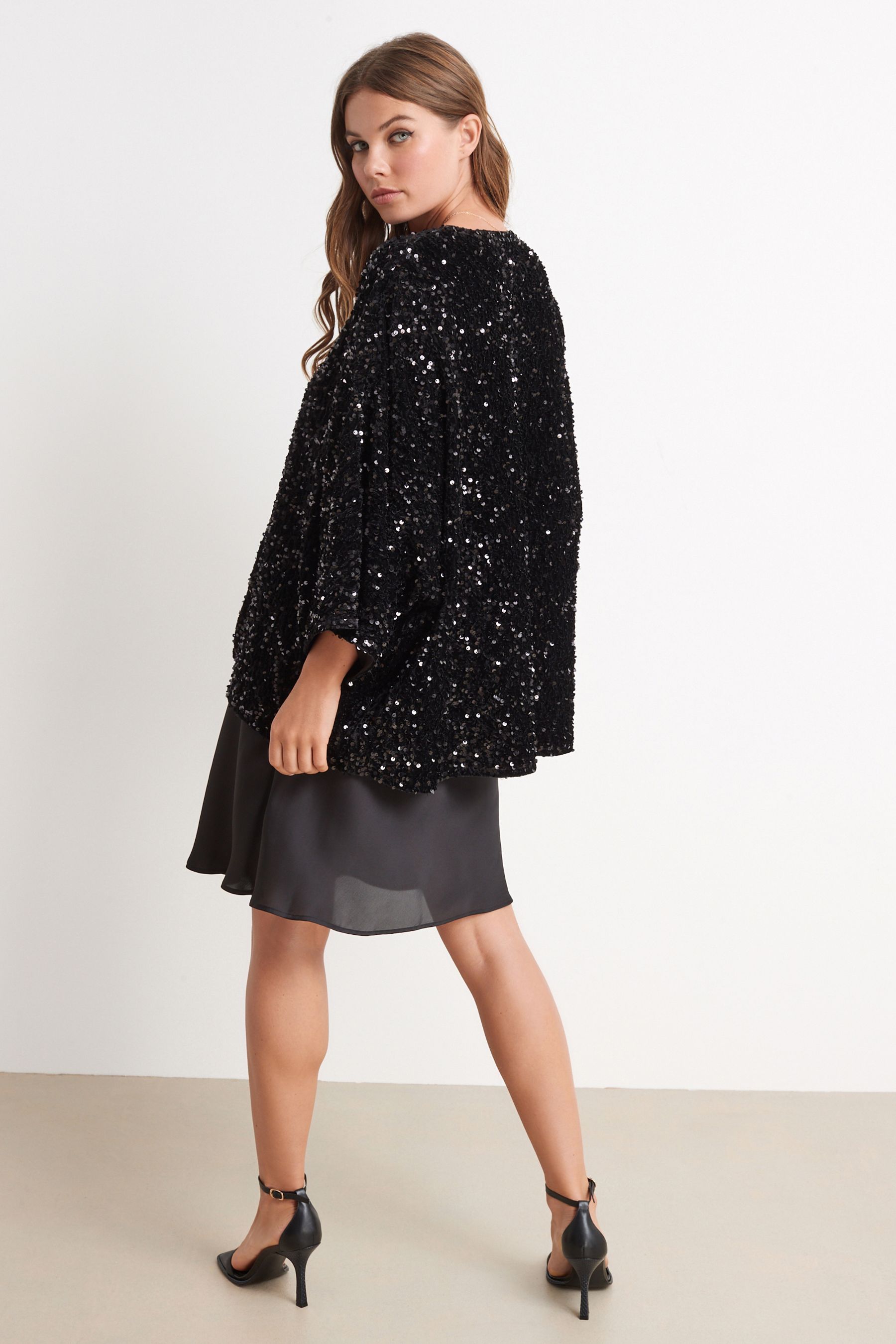 River island black sequin jacket sales
