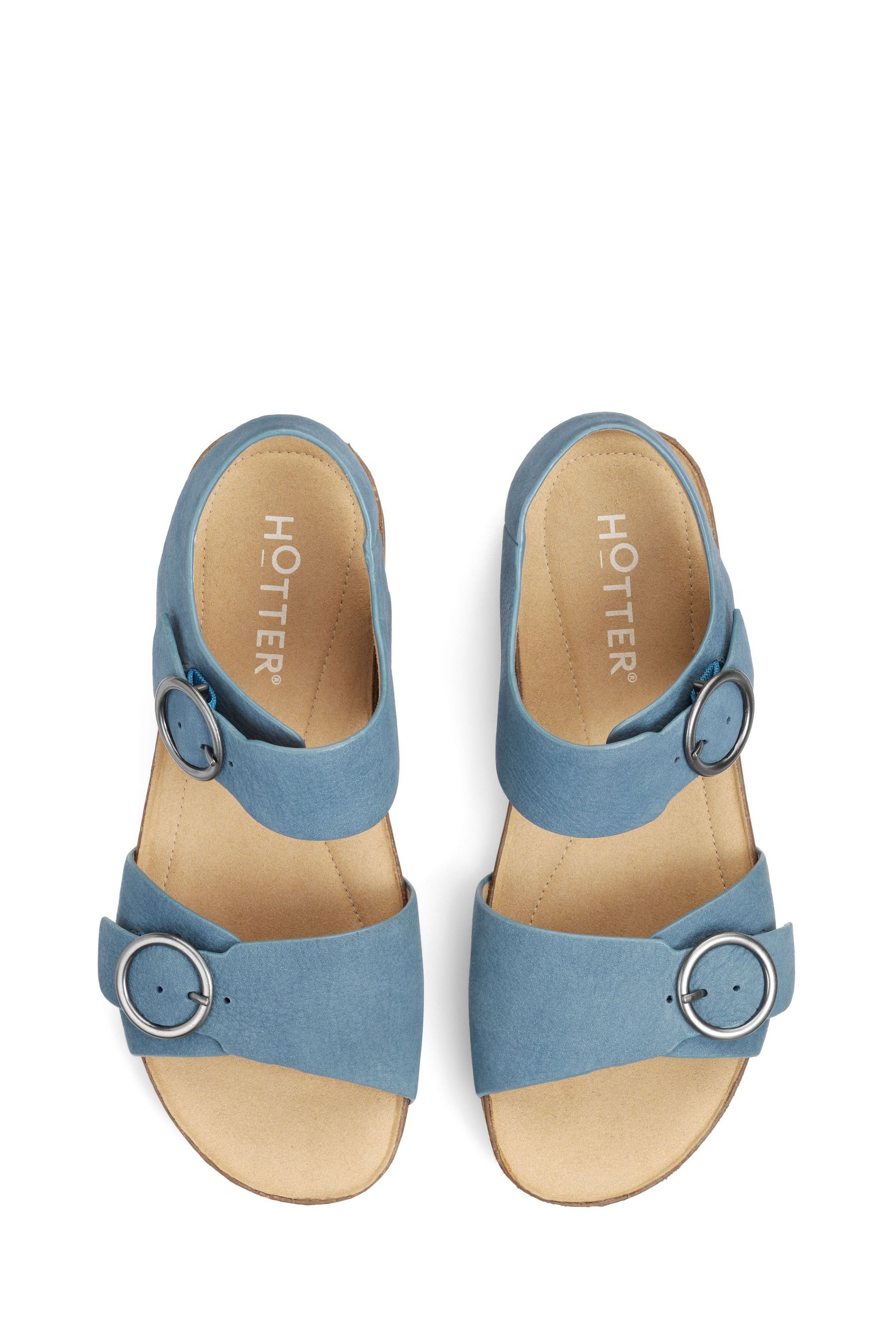 Buy Hotter Blue Tourist Wide Fit Cork Wedge Buckle Fastening Sandals from the Next UK online shop