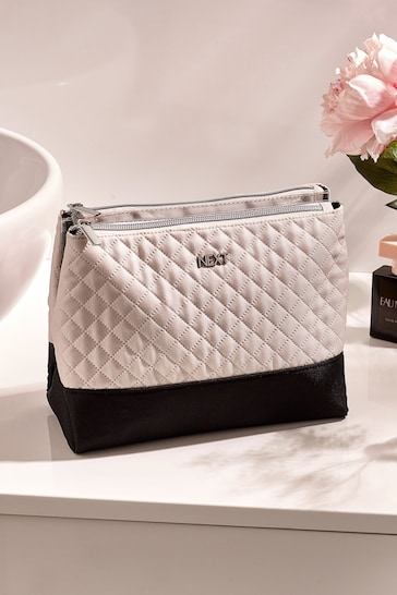 Nude/Black Quilted Foldable Makeup Bag