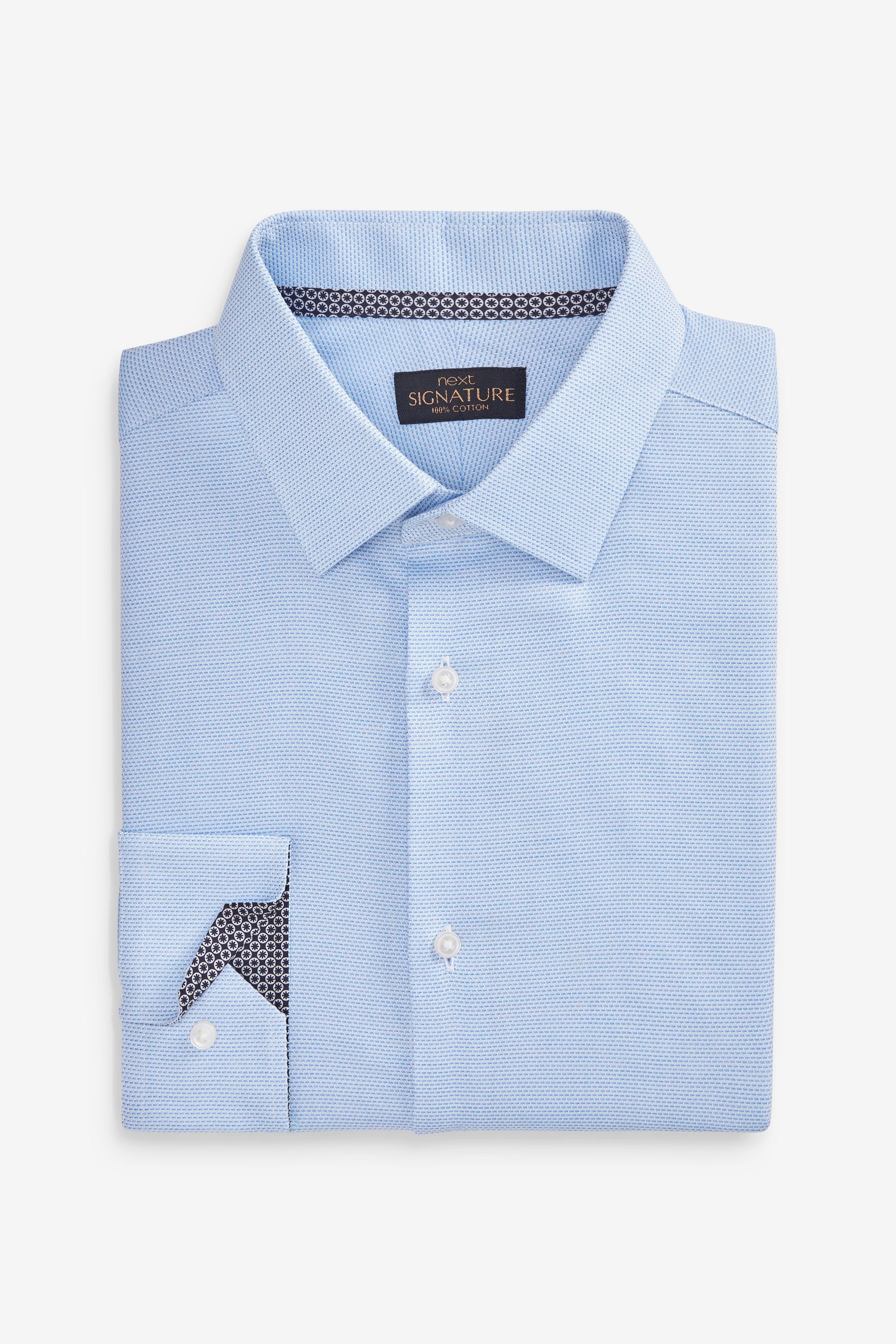 Light Blue Slim Fit Signature Premium 100% Cotton Textured Long Sleeve