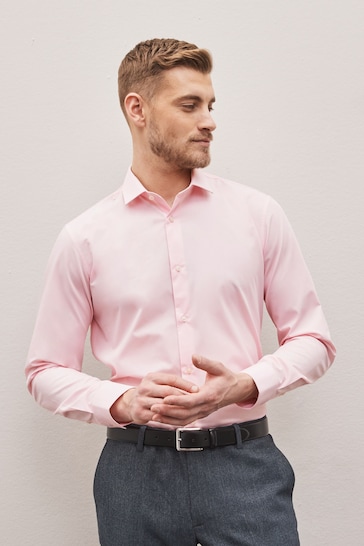 Pink Regular Fit Easy Care Single Cuff Shirt