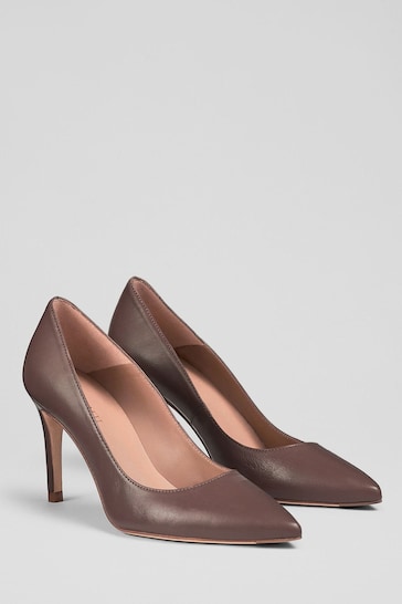 LK Bennett Brown Floret Leather Pointed Court Shoes
