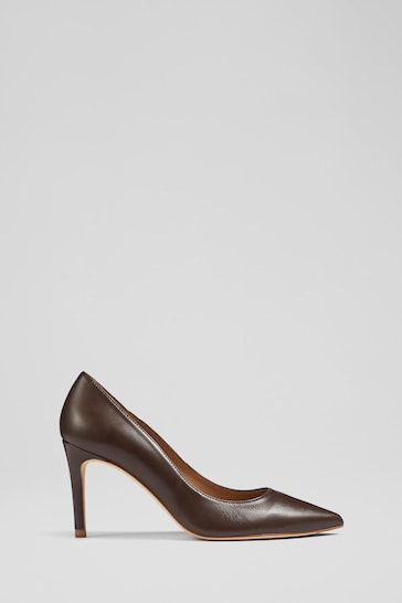 LK Bennett Brown Floret Leather Pointed Court Shoes