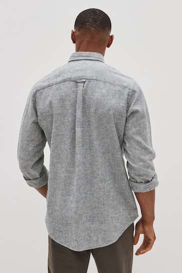 Grey Regular Fit Linen Blend Long Sleeve Shirt