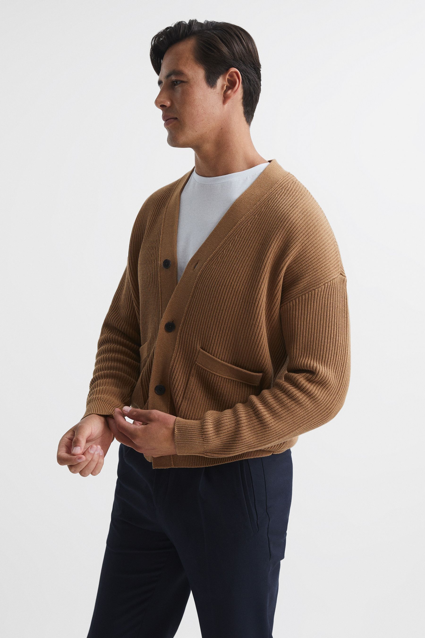 Buy Reiss Camel Bardot Chunky Knit Ribbed Cardigan from the Next UK online shop