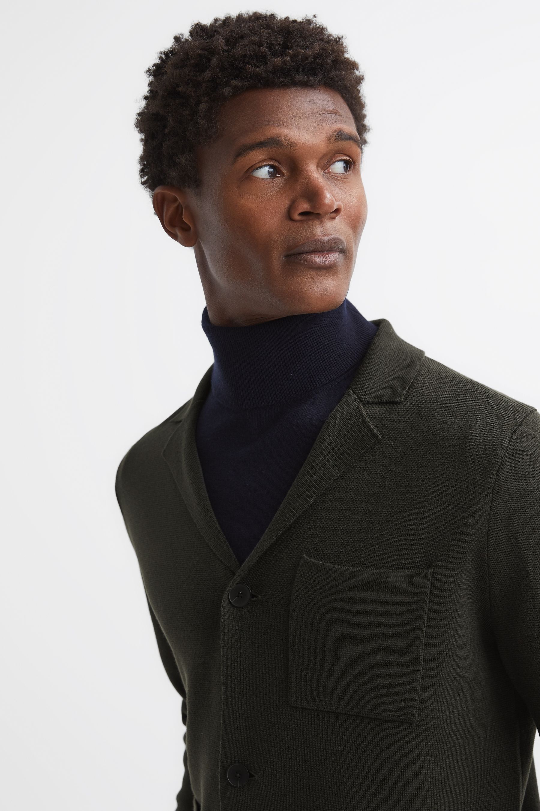 Buy Reiss Dark Green Dale Button Through Slim Fit Wool Blazer from