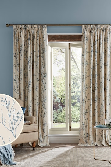 Laura Ashley Seaspray Blue Pussy Willow Lined Lined  Pencil Pleat Curtains