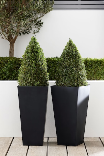 Set of 2 Charcoal Grey Metal All Weather Planters