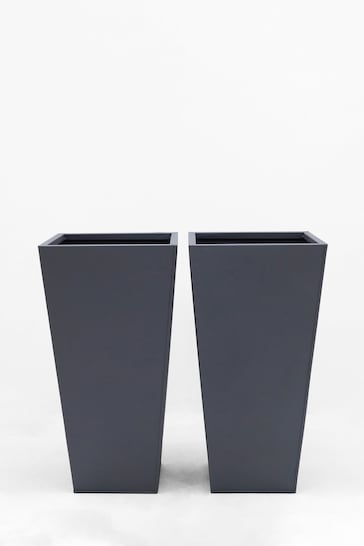 Set of 2 Charcoal Grey Metal All Weather Planters