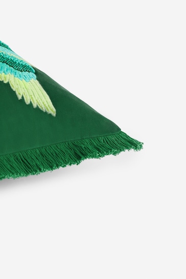 Bright Green 50 x 30cm Velvet Beaded Parrot Oblong Cushion