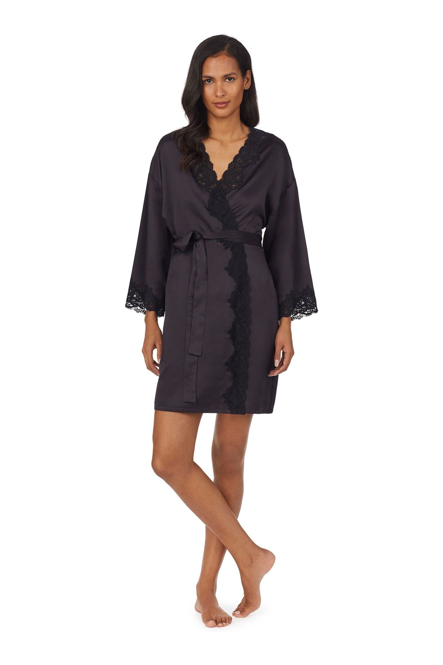 Lauren Ralph Lauren Satin Lace Kimono Robe Dressing Gown