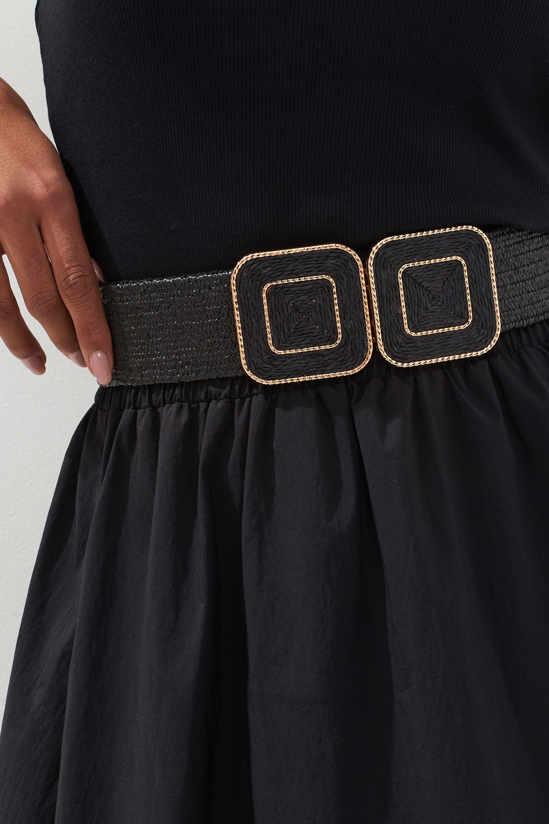 Buy Black Square Buckle Wide Raffia Belt from the Next UK online shop