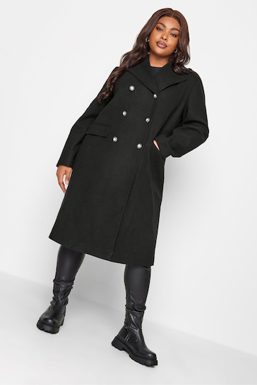 Yours Curve Black Military Coat