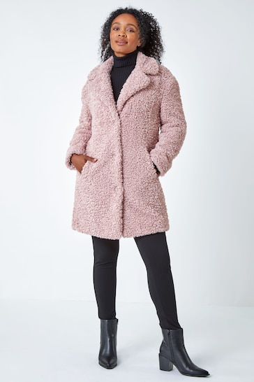 Roman Pink Petite Longline Teddy Coat