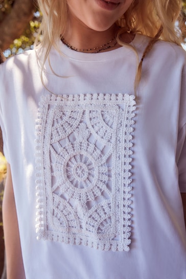 White Placement Crochet T-Shirt
