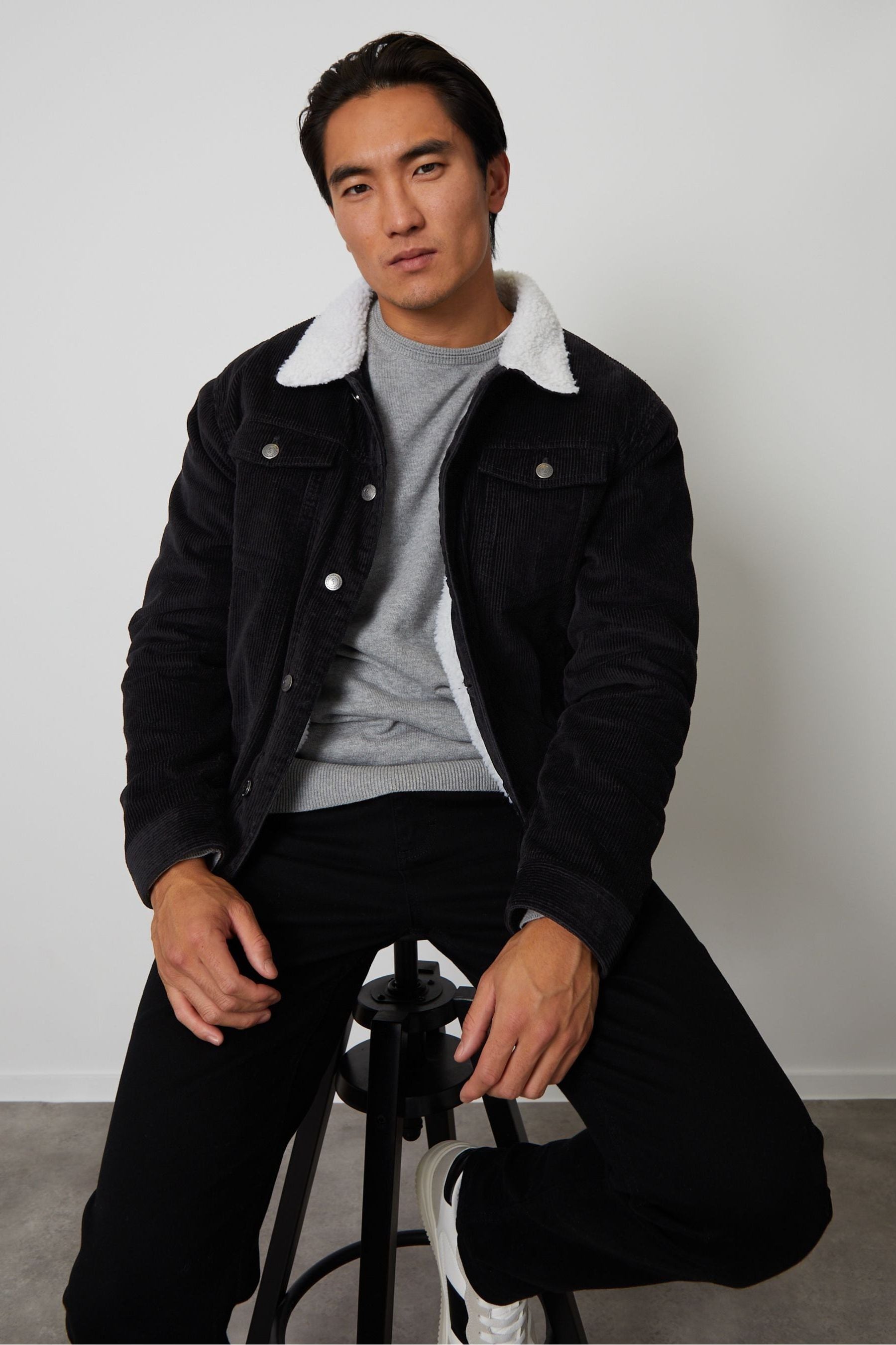 Buy Threadbare Black Borg Collar Cord Jacket from the Next UK