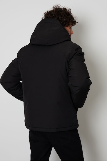 Threadbare Black Microfleece Lined Hooded Ski Jacket