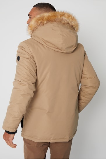 Threadbare Brown Showerproof Parka Jacket with Borg Lined Hood