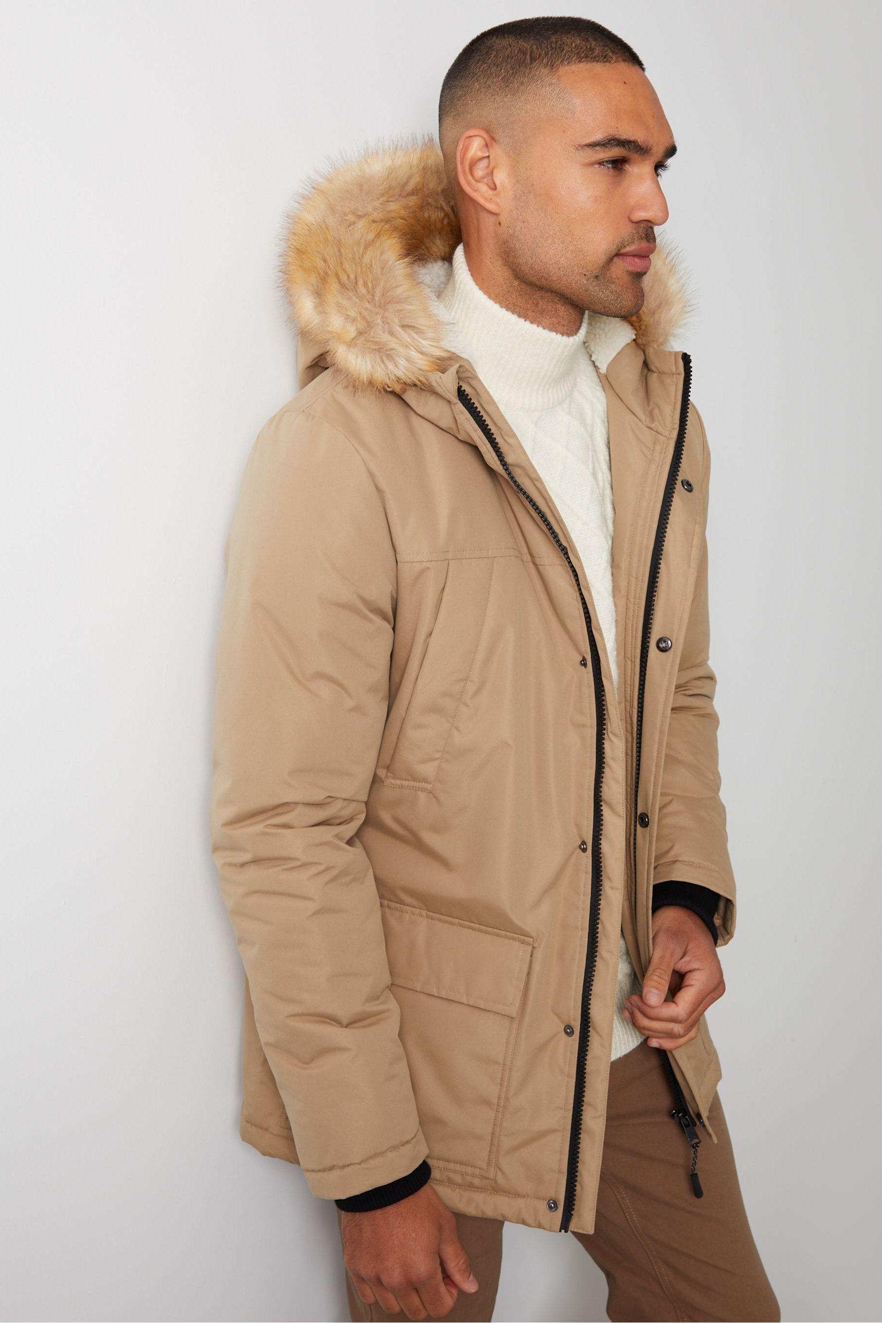 Buy Threadbare Brown Showerproof Borg Lined Hood Parka Jacket from