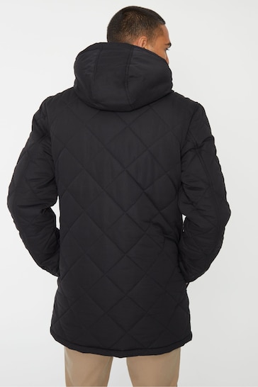 Threadbare Black Showerproof Quilted Double Layer Coat