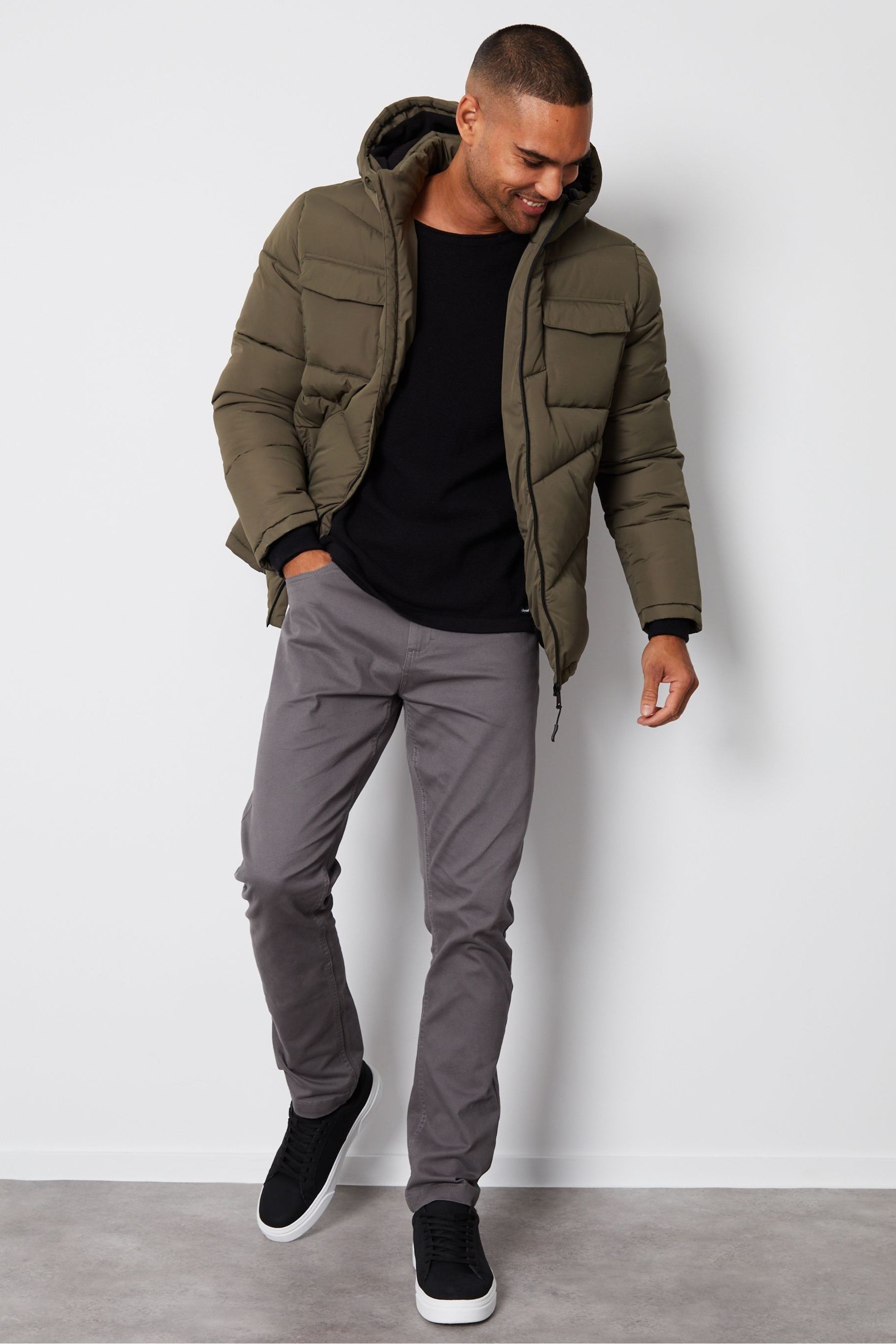 Buy Threadbare khaki Green Showerproof Four Pocket Hooded Puffer Jacket from the Next UK online shop