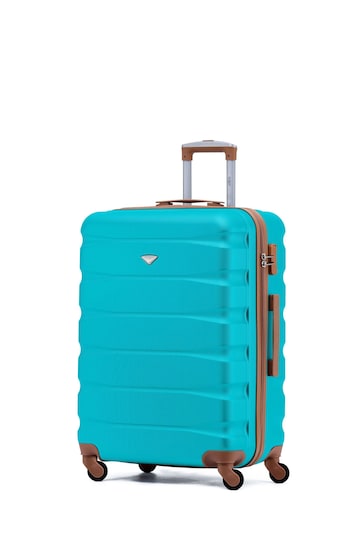 Flight Knight Aqua/Tan Medium Hardcase Lightweight Check In Suitcase With 4 Wheels