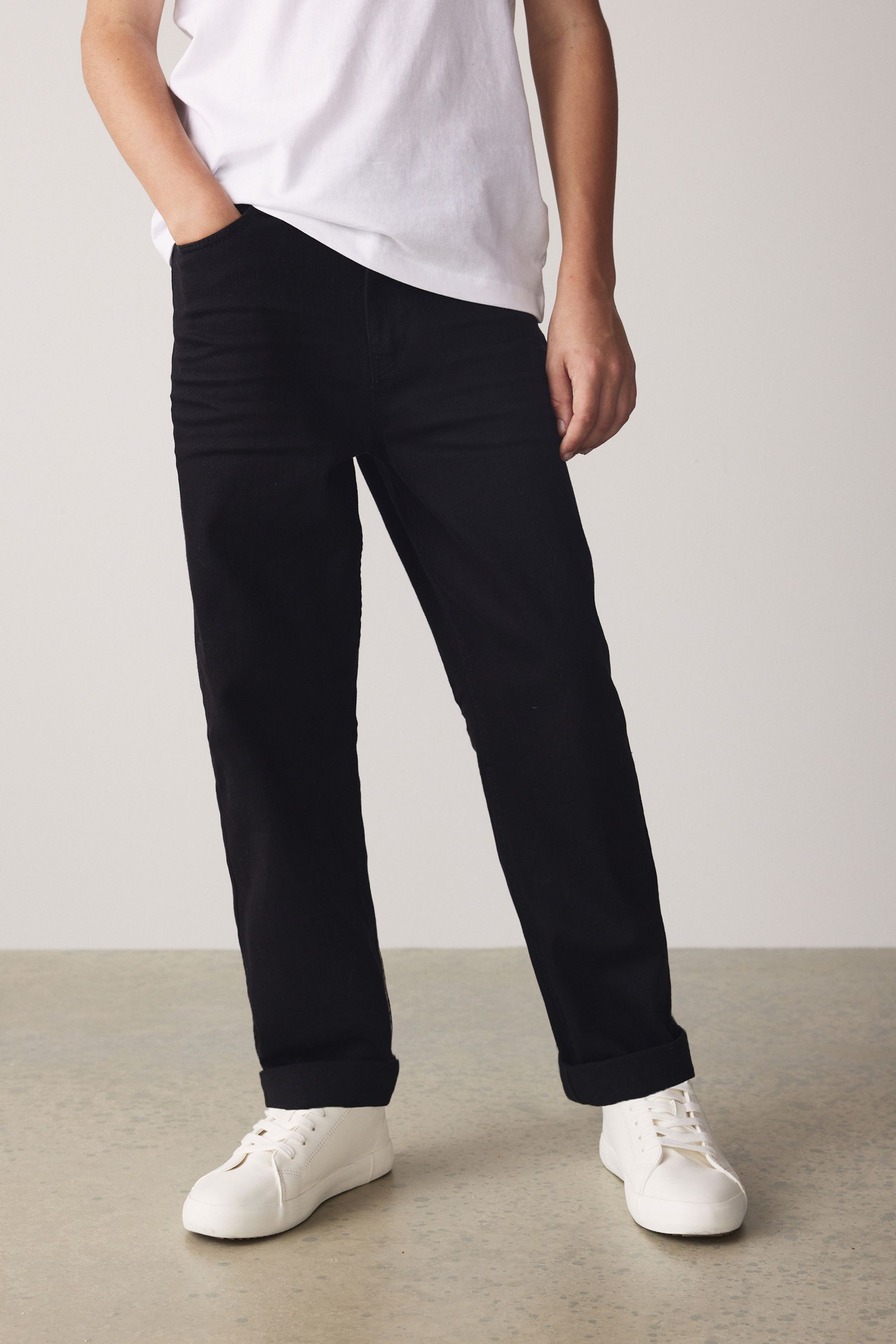 Buy Black Denim Loose Fit Cotton Rich Stretch Jeans 3 17yrs from