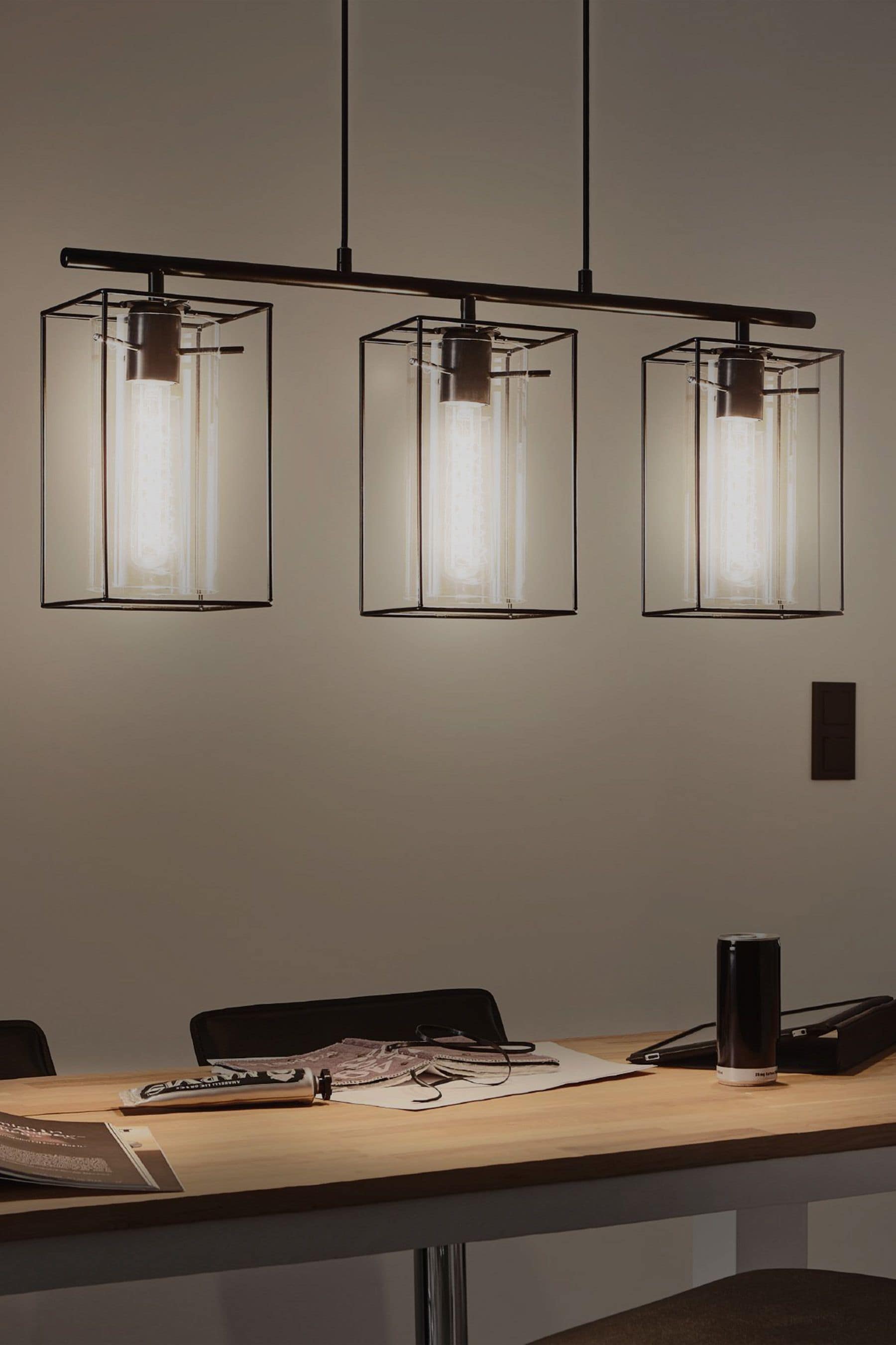 Eglo Black Loncino 3 Light Glass Ceiling Light Pendant
