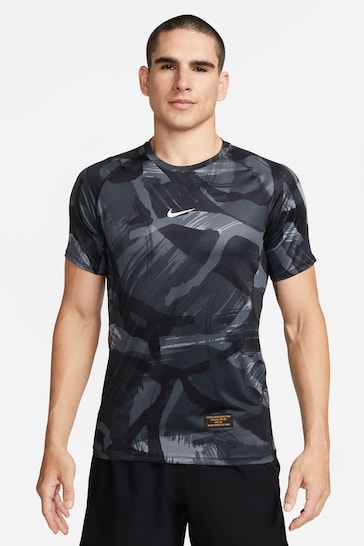 Nike Black Slim Pro Dri-FIT Short Sleeve Camo Top