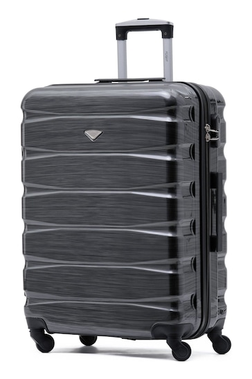 Flight Knight Grey/Black Gloss Medium Hardcase Lightweight Check In Suitcase With 4 Wheels
