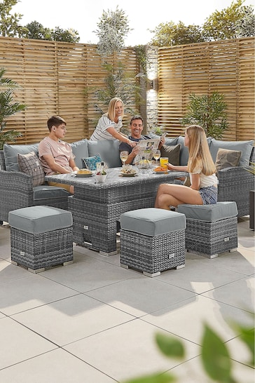 Nova Outdoor Living Grey Cambridge Rattan Effect Corner Sofa Set Right Hand with Rising Table