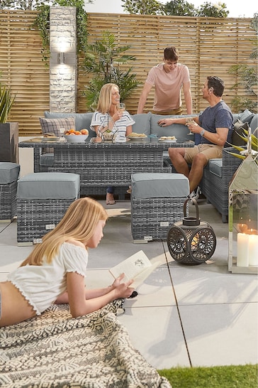 Nova Outdoor Living Grey Cambridge Rattan Effect Corner Sofa Set Right Hand with Rising Table