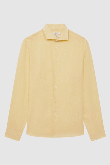 Reiss Lemon Ruban Linen Button-Through Shirt