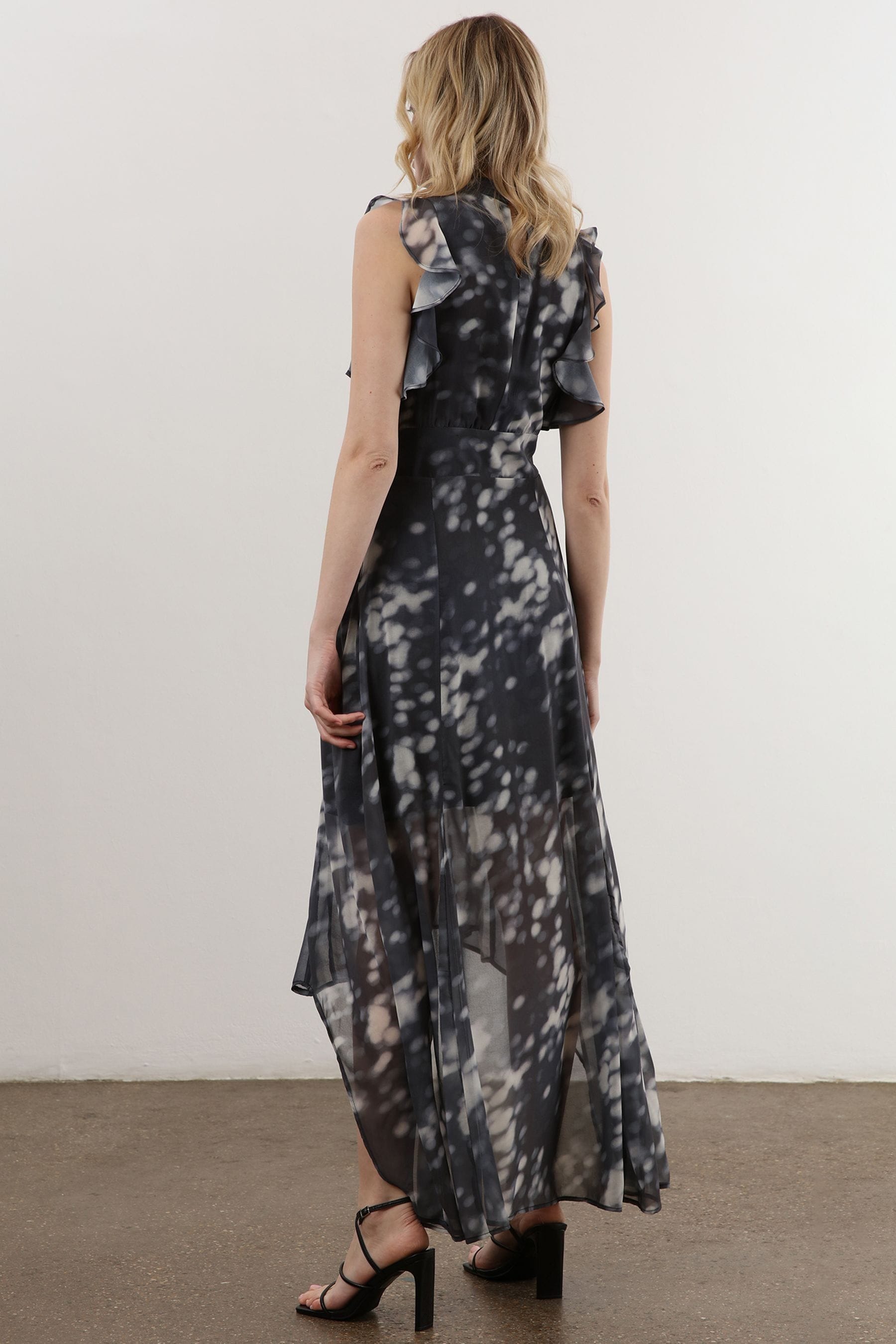 Ruffle sleeve high discount low maxi dress