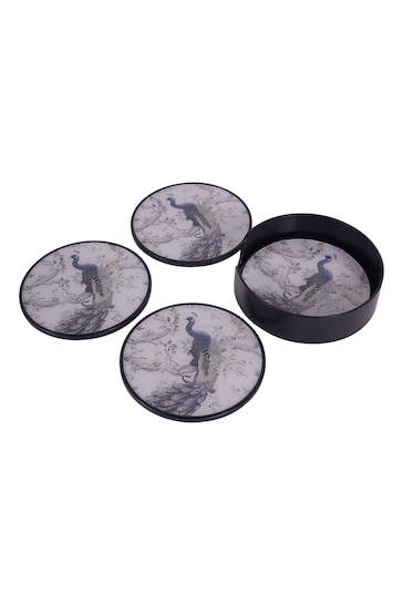 Laura Ashley Set of 4 Blue Belvedere Peacock Print Coasters