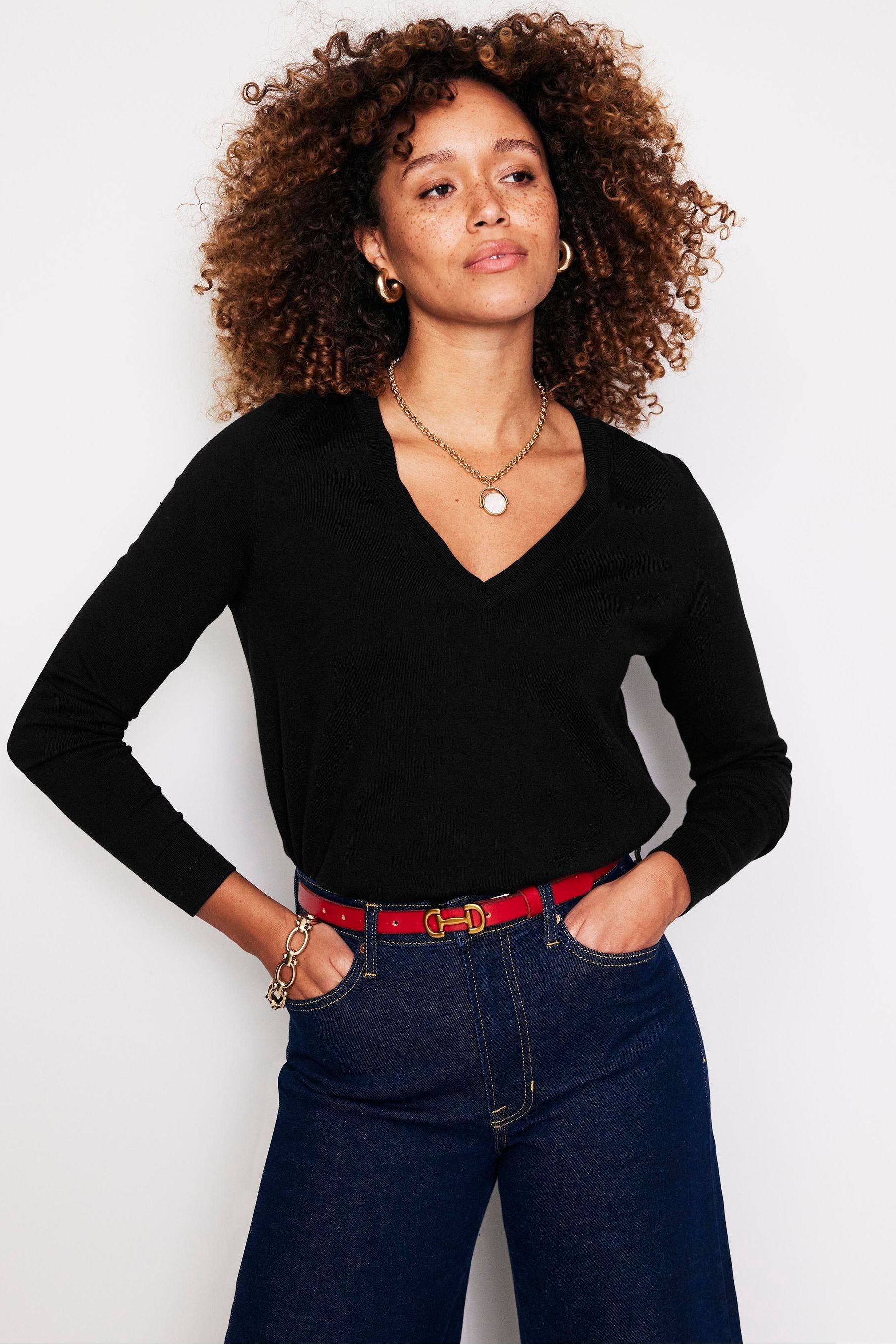 Cotton v neck sweater women's top