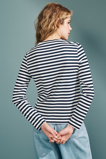 Lacoste Womens White/Navy Striped Jersey T-Shirt