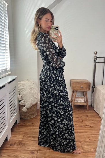 Style Cheat Black Floral Carly Wide Leg Wrap Jumpsuit
