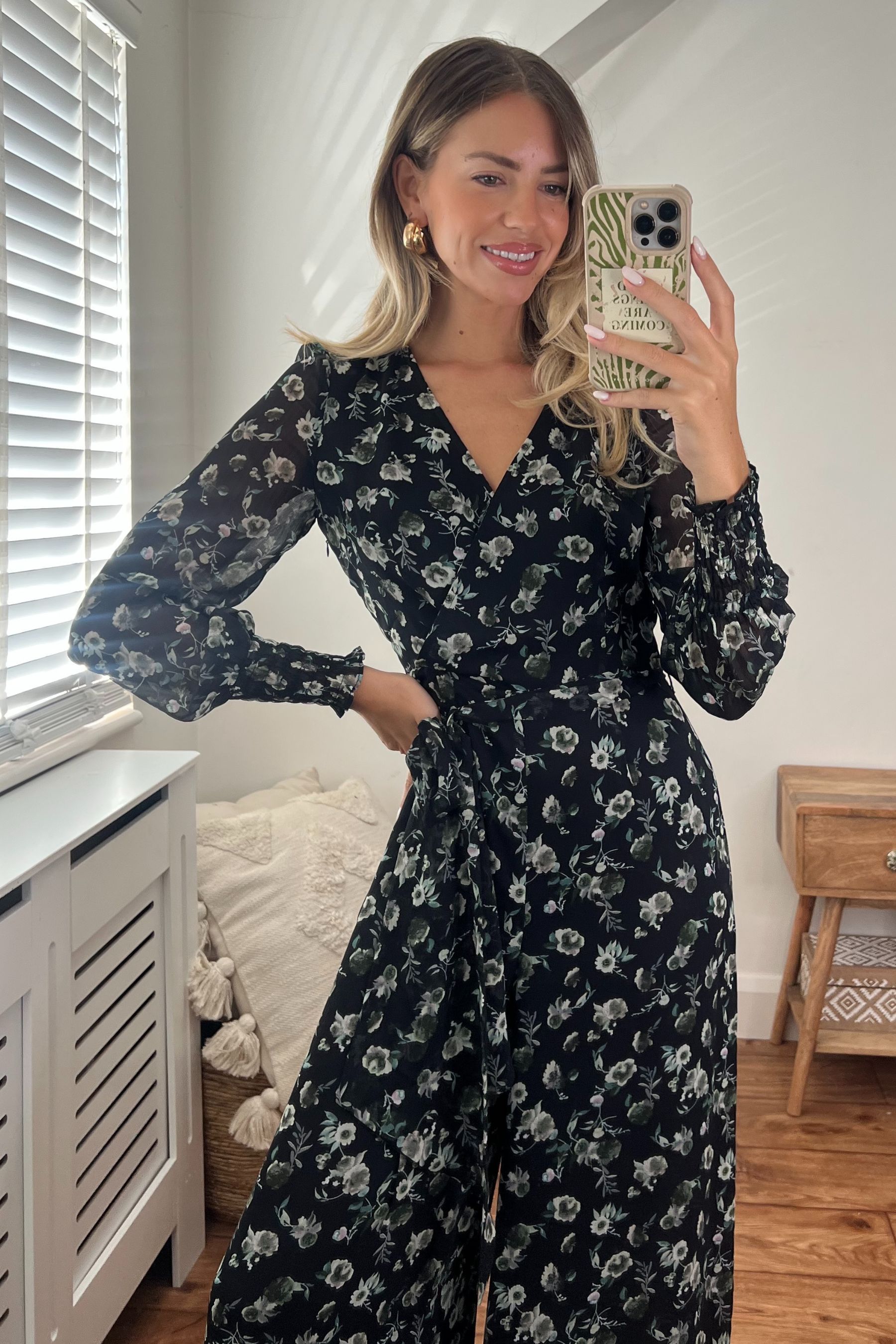 Buy Style Cheat Black Floral Carly Wide Leg Wrap Jumpsuit from the