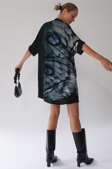 Religion Black Chrome Oversized Destiny Tunic Dress In Bold Monochrome Print