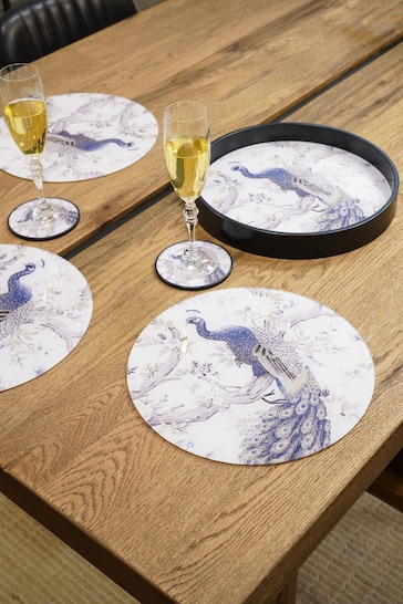 Laura Ashley Set of 4 Blue Belvedere Peacock Print Placemats