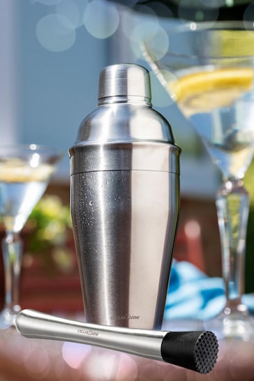 Cellardine Silver Classic Cocktail Shaker 500ml with Muddler